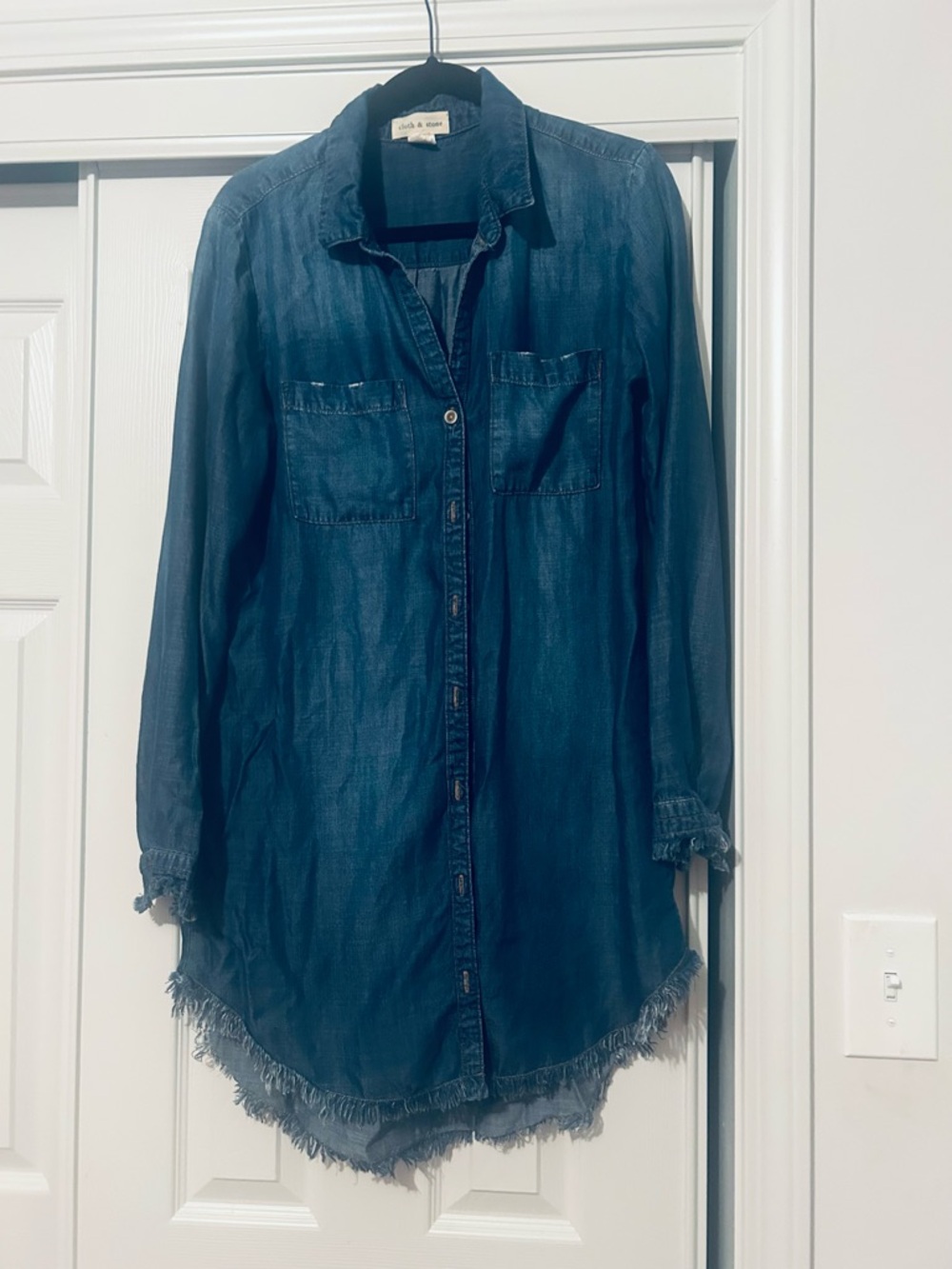 cloth & stone Distressed Indigo Denim Mini Dress